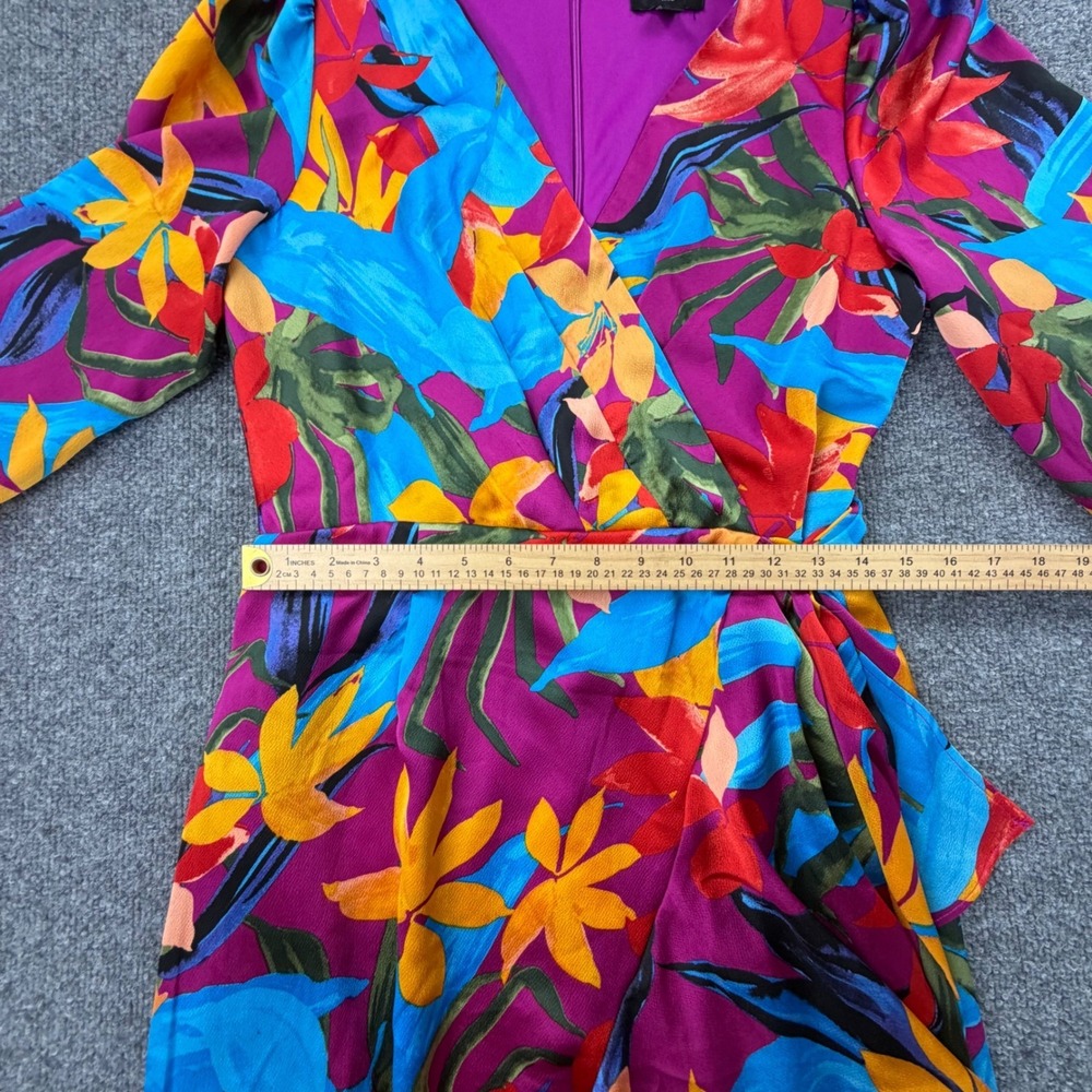 Tahari ASL Womens Pink Floral Faux Wrap Ruffle Midi Dress Long Sleeve Size 12 - Picture 8 of 12